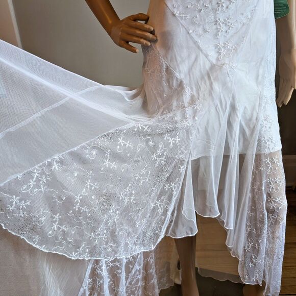 NWT Vintage 90s Y2K Masquerade White Prom Gown Silver Glitter Fairycore Bridal - Picture 6 of 15